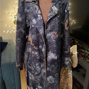 Solitaire Navy Floral Suede like Jacket.